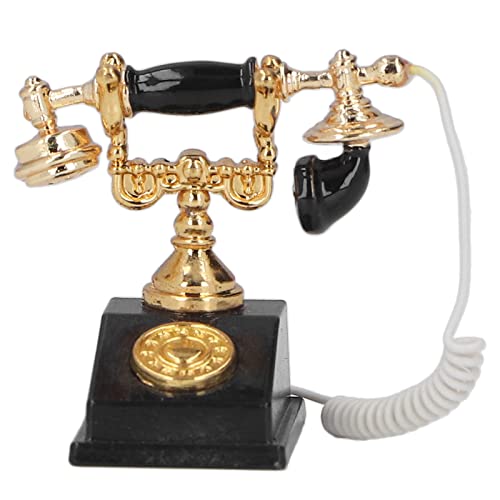 Alomejor Mini-Telefonmodell, Retro-europäische Vintage-Telefondekoration für 1:12 Puppenhaus mit Exquisiter Verarbeitung (Black) von Alomejor