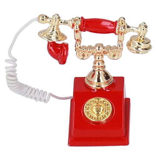 Alomejor Mini-Telefonmodell, Retro-europäische Vintage-Telefondekoration für 1:12 Puppenhaus mit Exquisiter Verarbeitung (Rot) von Alomejor