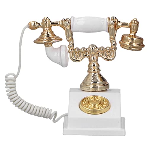 Alomejor Mini-Telefonmodell, Retro-europäische Vintage-Telefondekoration für 1:12 Puppenhaus mit Exquisiter Verarbeitung (White) von Alomejor