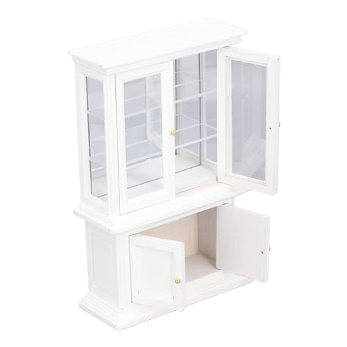 Alomejor Miniatur-Bücherregal Im Maßstab 1:12, Puppenhaus-Möbelschrank mit Doppelt zu öffnenden Türen für Lebensechte und Warme Präsentation (White) von Alomejor