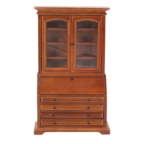 Alomejor Miniatur -Bücherregalschrank, 1:12 Birkenholzbuchhandel mit Ausstellungsregalen für Dollhouse Library Study Decor (Kastanienbraun) von Alomejor