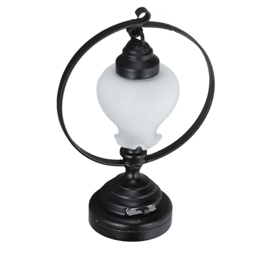 Alomejor Miniatur-schwarzer Kreis, Mattierte Blume, Puppenhaus-Tischlampe, Dekor, Metall-Glas-Beleuchtung, Batteriebetrieben für Puppenhaus-Dekor von Alomejor
