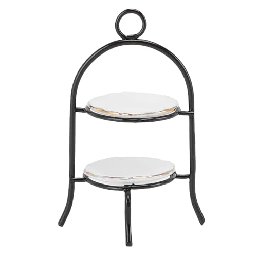 Alomejor Miniaturpuppe Cupcake Stand Eisen und Accessoires für Kuchen für Kuchen in Keramik mit Gerichten für die Möbel des Wohnzimmers für Puppe 1:12 (Black) von Alomejor