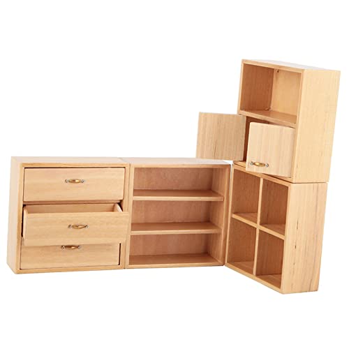 Alomejor PUPPENHAUS MINI-Holzschnank, Möbel, 4 Stück, Schrankeinheit, Glattes Grün, Emaille, Buch, Musikinstrumenten-Dekoration (Holzfarbe) von Alomejor