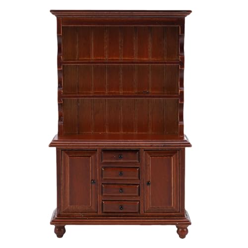 Alomejor Puppenhaus-Schrank, Holz-Miniatur-Aufbewahrung Stall, Bücherregal Im Maßstab 1:12 mit 4 Schubladen, 2 Türen, 3 Regale (Kastanienbraun) von Alomejor