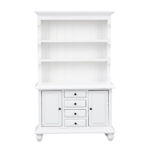 Alomejor Puppenhaus-Schrank, Holz-Miniatur-Aufbewahrung Stall, Bücherregal Im Maßstab 1:12 mit 4 Schubladen, 2 Türen, 3 Regale (White) von Alomejor