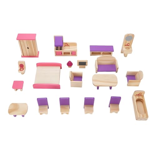 Alomejor Puppenhausmöbel-Set aus Holz, Miniatur-Puppenhausmöbel-Set mit Verschiedenen Wohnzimmern Zur Förderung der Fantasie von Alomejor