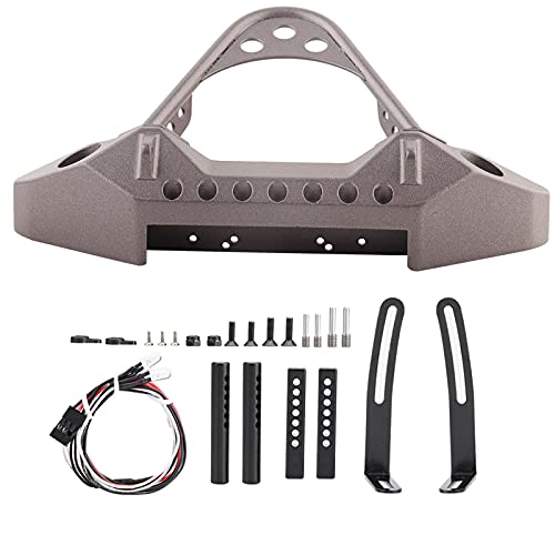 Alomejor RC-Stoßstange, Solide Metall-Frontstoßstange mit 2 LED-Leuchten für RC-Crawler-Autozubehör Im Maßstab 1:10 (Ti-Farbe) von Alomejor