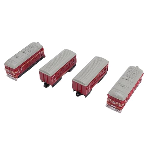 Alomejor Retro Pull Back Train Set, 1:60 Skala Legierung Modell 4 PCs Lokomotive Spielzeug mit Reibungsmotizität für Kinder Kinder Mädchen (Rot) von Alomejor