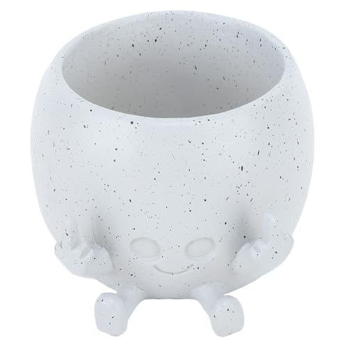 Lustige Figur, Blumentopf aus Kunstharz, mit Erhobenem Mittelfinger, Dekorativer Sukkulenten-Übertopf für Schlafzimmer, Büro, Terrasse (White) von Alomejor
