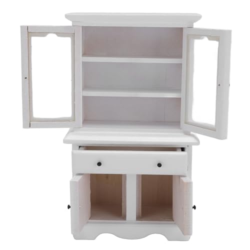 Mini Puppenhaus Schrank Mini Zimmer Dekor Robustes Birken Holz Miniatur Schrank mit Klaren Schrank Türen für Puppenhaus Büro von Alomejor