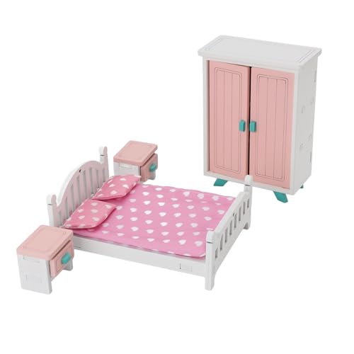 Miniatur -Schlafzimmer Möbelset, Dollhouse Garderobe Bett Nachttisch für Bildungsspielzeug Miniatur -Schlafzimmer Möbelset, Dollhouse Garderobe Bett Nachttisch für Bildungsspielzeug von Alomejor