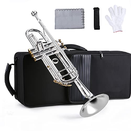 Professionelle BB Flat -Trompete mit 5C -Mundstück, Silbertiert Professionelle BB Flat -Trompete mit 5C -Mundstück, Silbertiert von Alomejor