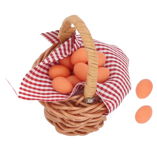 Puppenhaus-Eierkorb mit Ei, Detailliertes Simulationsei, Rotes Karo-Design für DIY-Kunsthandwerk, Landschaftsdekoration (Ei) von Alomejor