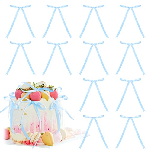 Alovez 12 Stück Blau Bogen Tortendeko Geburtstag Kuchen Deko Schleifenband Schleife Torten Deko Hochzeitstorte Deko Valentinstag Cake Decoration von Alovez