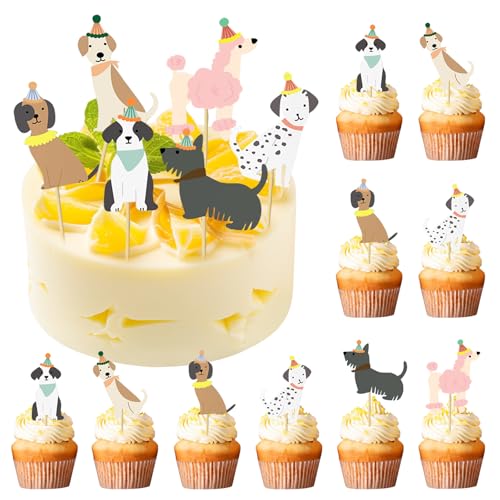 Alovez 36 Stück Hund Cupcake Topper, Hund Geburtstags Kuchen Deckel für Geburtstagsdeko, Muffin Deko, Themenparty, Babyshowerparty von Alovez