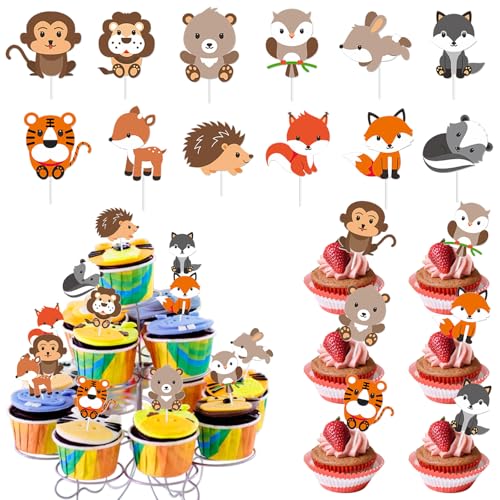 Alovez 36 Stück Waldtiere Kuchendekoration Tortendeko, Woodland Cupcake Topper für Geburtstag Kindergeburtstag Party Cake Topper von Alovez