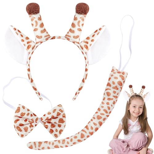 Alovez Giraffenohren Haarreif Schwanz Fliege Set Giraffenhörner Headwear, Giraffen Ohren und Schwanz Set für Halloween Fasching Kostüm Parteien von Alovez