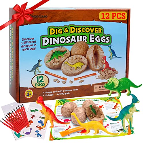 12 Stück Dinosaurier Eier Party Supplies Spielzeug, Dino Eier Dig Kit, zum Ausgraben Favors STEM für Kinder im Alter von 4 5 6 + (2 Stück Tätowierungen) von Alpacasso
