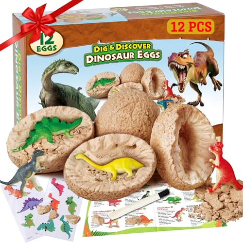 12 Stück Dinosaurier Eier Party Supplies Spielzeug, Dino Eier Dig Kit, zum Ausgraben Favors STEM für Kinder im Alter von 4 5 6 + (2 Stück Tätowierungen) von Alpacasso