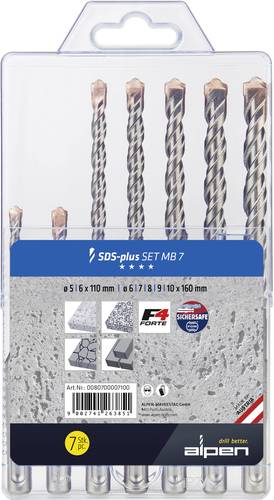 Alpen 0080700007100 Stahl Beton-Spiralbohrer-Set 5 mm, 6 mm, 7 mm, 8 mm, 9 mm, 10mm 1 Set von Alpen