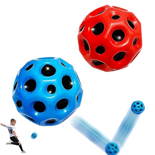 Alppihym 2er-Pack Hüpfball, Mini-Hüpfspielzeug, Weltraum-Hüpfball, Mondball, Sprungball, Hochspringender Gummiball, Spring-Gummiball, Weltraumball für Kinderpartygeschenk (rot blau) von Alppihym