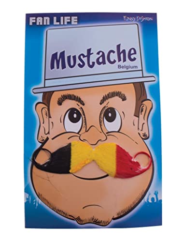 Alsino Belgien Schnurrbart für Erwachsene - schwarz gelb rot Fanartikel, WM, EM, Fußball Fanartikel - Nationalmannschaft von Alsino