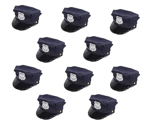Alsino Buntes Polizeimützen-Set für Erwachsene und Kinder: Vielfalt in Blau, Schwarz und Pink, Menge wählen:10 Stück, Motiv wählen:Kinder von Alsino