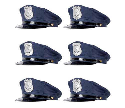 Alsino Buntes Polizeimützen-Set für Erwachsene und Kinder: Vielfalt in Blau, Schwarz und Pink, Menge wählen:6 Stück, Motiv wählen:blau von Alsino