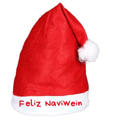 Alsino Feliz Naviwein Weihnachtsmütze Premium Nikolausmütze mit Spruch Sprüche Lustig - Weihnachtsmann Mütze rot mit Bommel Weihnachtsfeier Xmas Christmas Nikolaus von Alsino