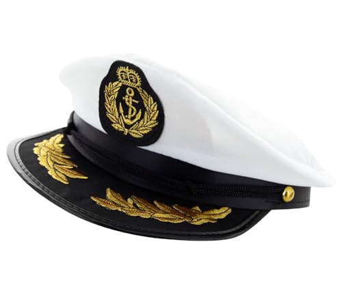 Alsino Kapitänsmütze Herren Kapitän Kapitänin Seemann Matrosen Marine Mütze Hut (177) weiß - verstellbar Erwachsene - Für Karneval Fasching Mottoparty JGA Boot Schiff von Alsino