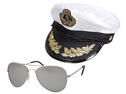 Alsino Kapitänsmütze mit Pilotenbrille Seemann Set (Kv-11) Matrosenmütze Segler Hut Seemann-Kostüm Fischer Outfit von Alsino