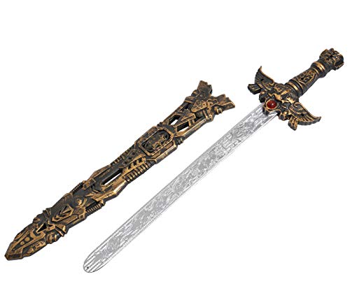 Alsino Kreuzritterschwert mit Schwertscheide aus Plastik für Kinder Kinderspielzeug Karnevalskostüm Faschingskostüm in Schwarz und Gold (Gold) von Alsino