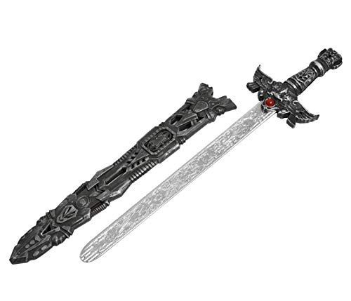 Alsino Kreuzritterschwert mit Schwertscheide aus Plastik für Kinder Kinderspielzeug Karnevalskostüm Faschingskostüm in Schwarz und Gold (Silber) von Alsino