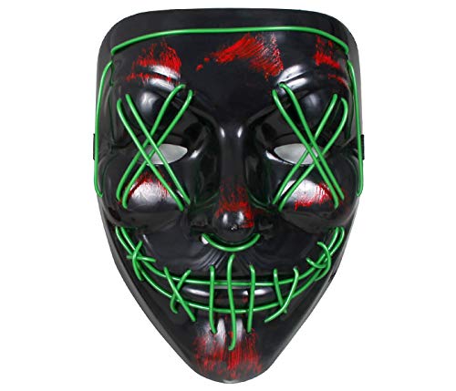 Alsino Maske Halloween LED The Purge Masken Herren Horror Clown Kostüm Party Fasching Karneval (grün) von Alsino