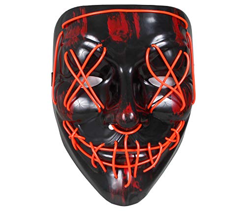 Alsino Maske Halloween LED The Purge Masken Herren Horror Clown Kostüm Party Fasching Karneval (rot) von Alsino