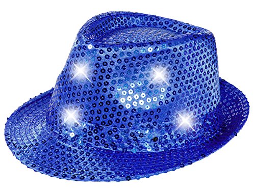 Alsino Party Hut Led Glitzerhut Fasching (Th-43) Farbe: blau, Kopfumfang: 58 cm Erwachsene Bogart Trilbyhut von Alsino