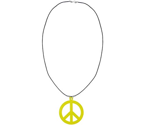 Alsino Peacekette Hippie Halskette Accessoires Kostüm Peace Zeichen Karneval Mottoparty Schmuck Hippiekette Friedenszeichen Neon (gelb) von Alsino