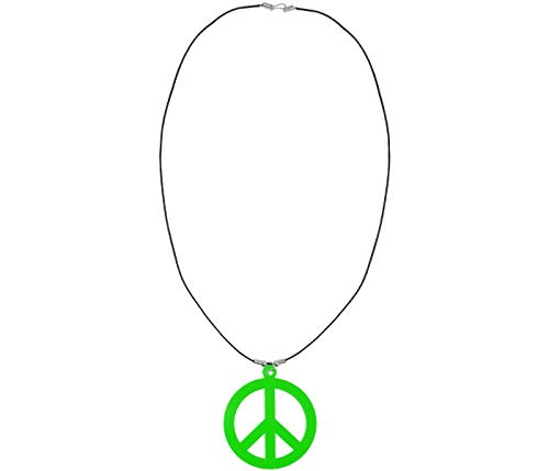 Alsino Peacekette Hippie Halskette Accessoires Kostüm Peace Zeichen Karneval Mottoparty Schmuck Hippiekette Friedenszeichen Neon (grün) von Alsino