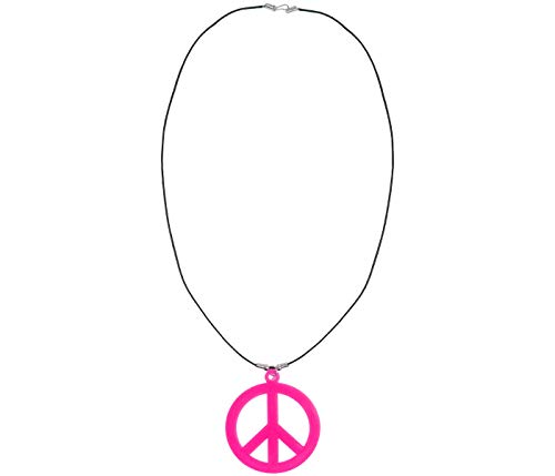 Alsino Peacekette Hippie Halskette Accessoires Kostüm Peace Zeichen Karneval Mottoparty Schmuck Hippiekette Friedenszeichen Neon (pink) von Alsino