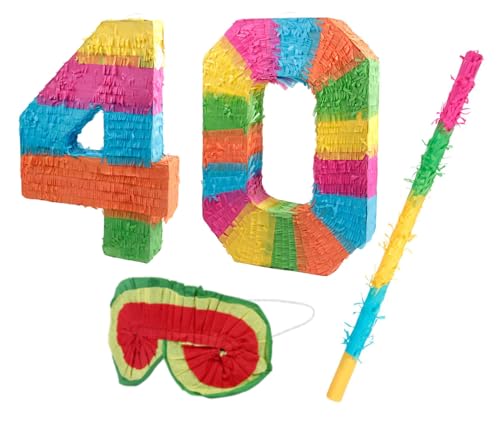 Alsino Pinata Set Zahlen Schlag-Pinata Maske Schlagstock Geburtstag - Piñata zum Befüllen für Event Zahlen Hochzeit Jubiläum Partydeko Dekoration Geburtstagsdeko, Motiv wählen:40 Jahre von Alsino