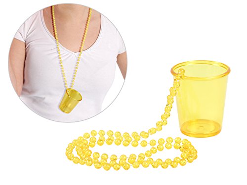 Alsino Schnapsglas mit Kette Pinnchen an Perlenkette, Höhe: 5 cm - Länge Kette: 36 cm (LG9609) - Farbe: Gelb - Ideal für JGA Junggesellenabschied, aus Kunststoff von Alsino