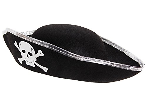 Alsino Totenkopf Piratenhut für Erwachsene Seeräuber Pirat Hut Piratenparty Piratenkostüm ph-01 Farbe: schwarz Silber von Alsino