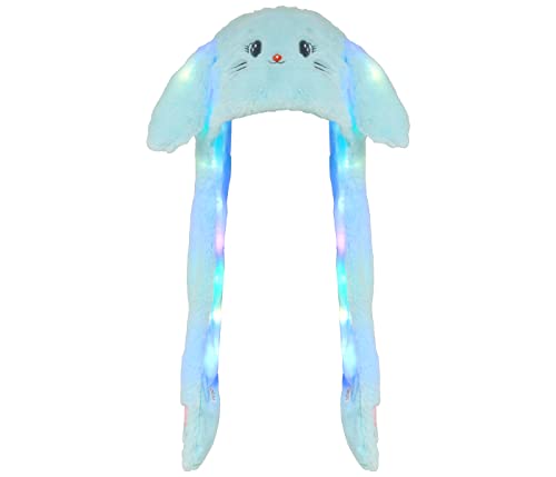 Alsino Wackelohr Mütze mit LED und beweglichen Ohren aus Plüsch Kostüm für Kinder und Erwachsene Tier Plüsch Spielzeug Hut, Katze blau von Alsino