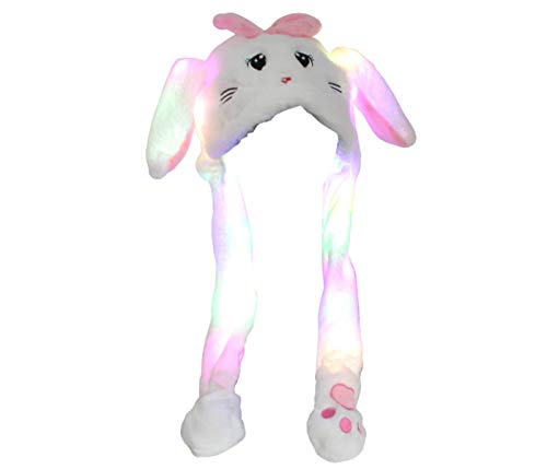 Alsino Wackelohr Mütze mit LED und beweglichen Ohren aus Plüsch Kostüm für Kinder und Erwachsene Tier Plüsch Spielzeug Hut, Katze weiß von Alsino