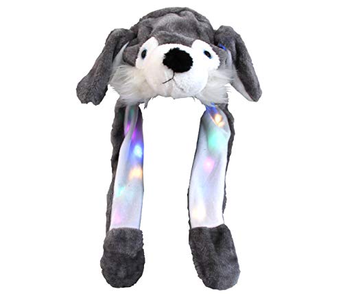 Alsino Wackelohr Mütze mit LED und beweglichen Ohren aus Plüsch Kostüm für Kinder und Erwachsene Tier Plüsch Spielzeug Hut, Wolf grau von Alsino