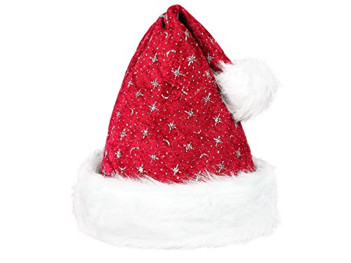 Alsino Weihnachtsmütze Nikolausmütze Weihnachtsmuetze wm-01 Glitzersterne kuschelweich mit Pelzrand & Bommel von Alsino