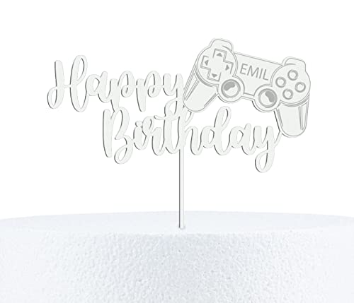 Cake Topper Happy Birthday mit Controller Motiv Kuchenstecker aus Acryl personalisiert mit Wunschnamen - 15, 20 & 25 cm Höhe von Alsino