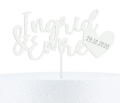 Cake Topper Liebe personalisierbar für Paare Hochzeit Hochzeitsgeschenk personalisiert Torten Kuchen Deko - aus Holz oder Acryl, superfeine Gravur, 15 cm von Alsino