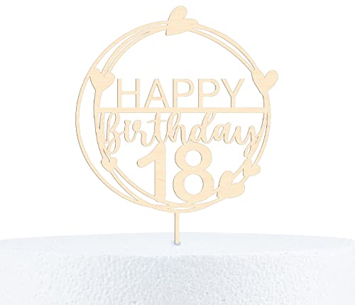 Alsino Happy Birthday Cake Topper Geburtstag 18-90 Jahre Kuchendeko aus Holz - 15 cm Höhe, Motiv wählen:18 Jahre von Alsino